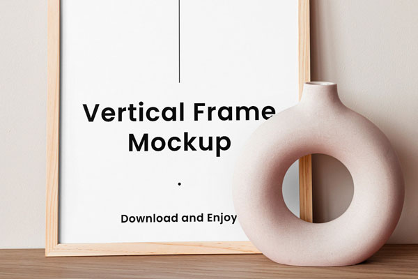 Wooden Frame Mockup with Vase in Front Sight FREE PSD
