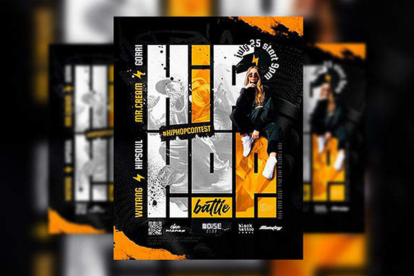 Yellow and Black Hip Hop Battle Club Flyer Template FREE PSD