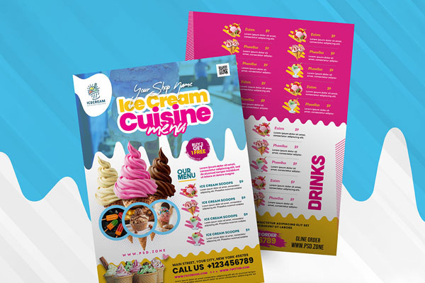 2 Sweet Ice Cream Parlor Menu Flyers Template FREE PSD