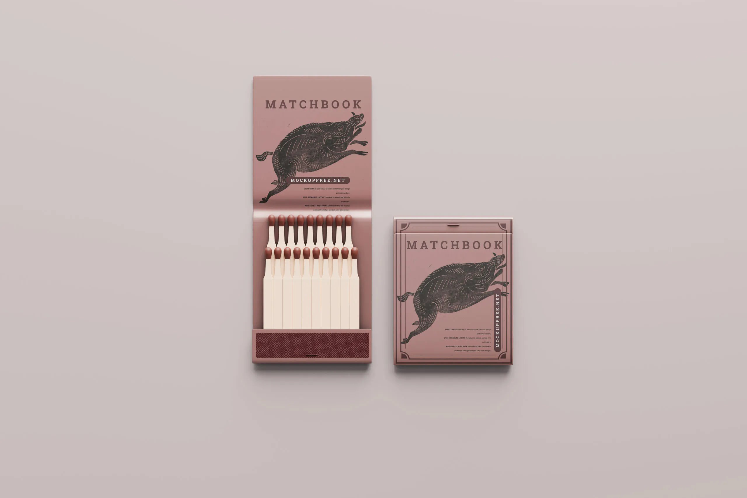 5 Matchbook Mockups in Top and Perspective Visions FREE PSD