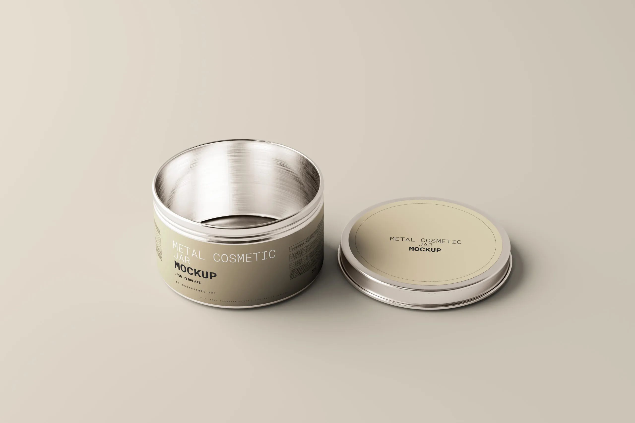 5 Metal Cosmetic Jar Mockups with Lid in Varied Sights FREE PSD