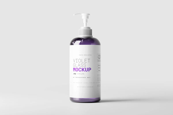 5 Mockups of Large Glass Pump Bottle in Different Sights FREE PSD