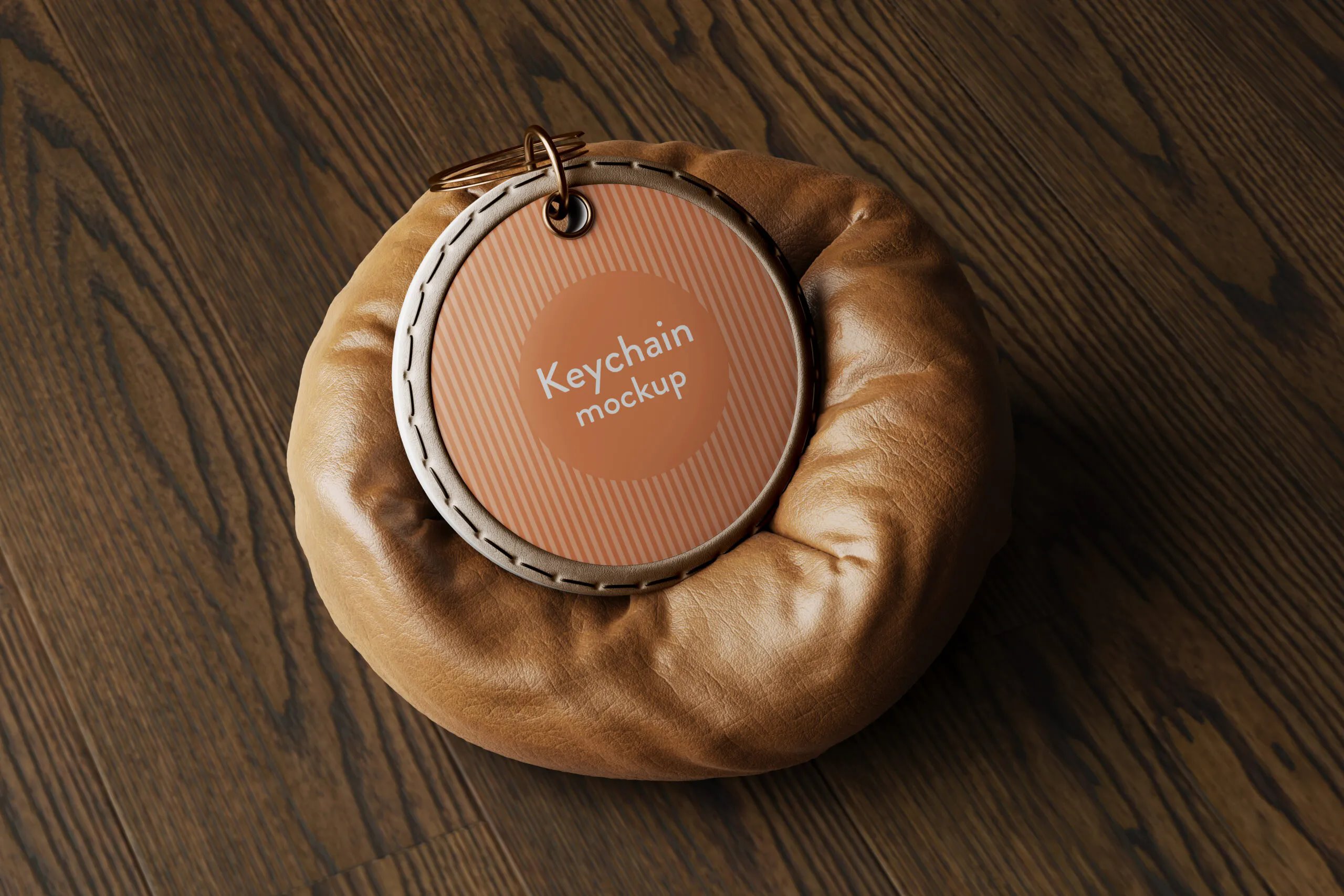 5 Round Keychain Mockup with Leather Pillow in Various Views FREE PSD