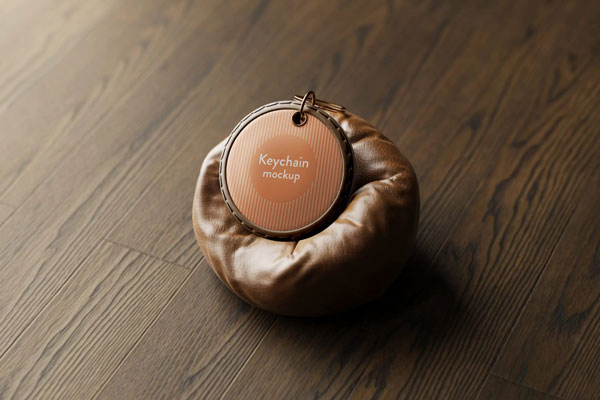 5 Round Keychain Mockup with Leather Pillow in Various Views FREE PSD