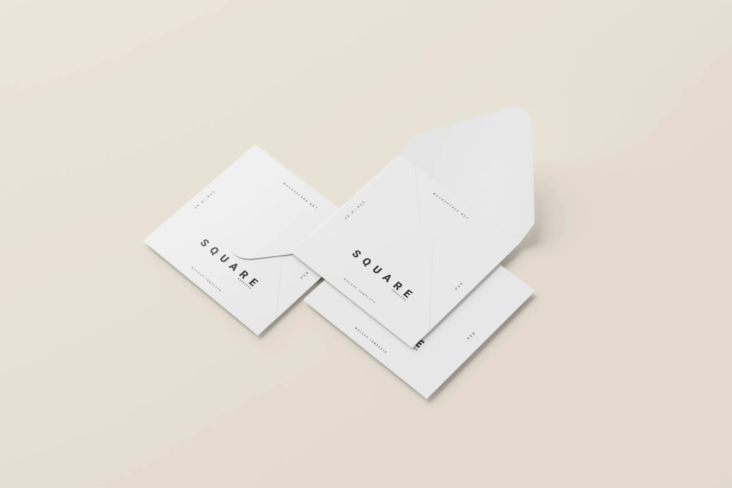5 Square Envelopes Mockups in Perspective Visions FREE PSD