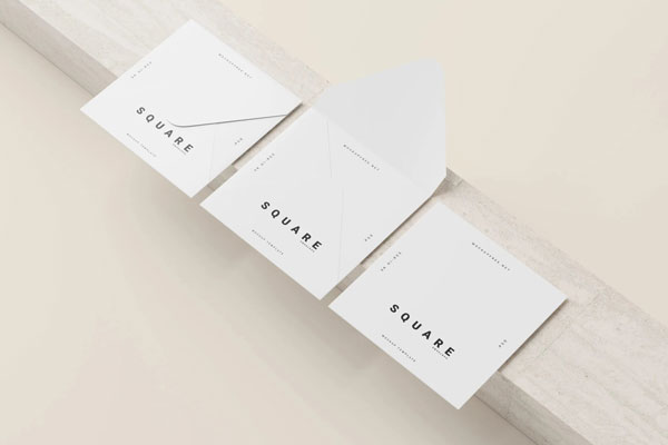5 Square Envelopes Mockups in Perspective Visions FREE PSD