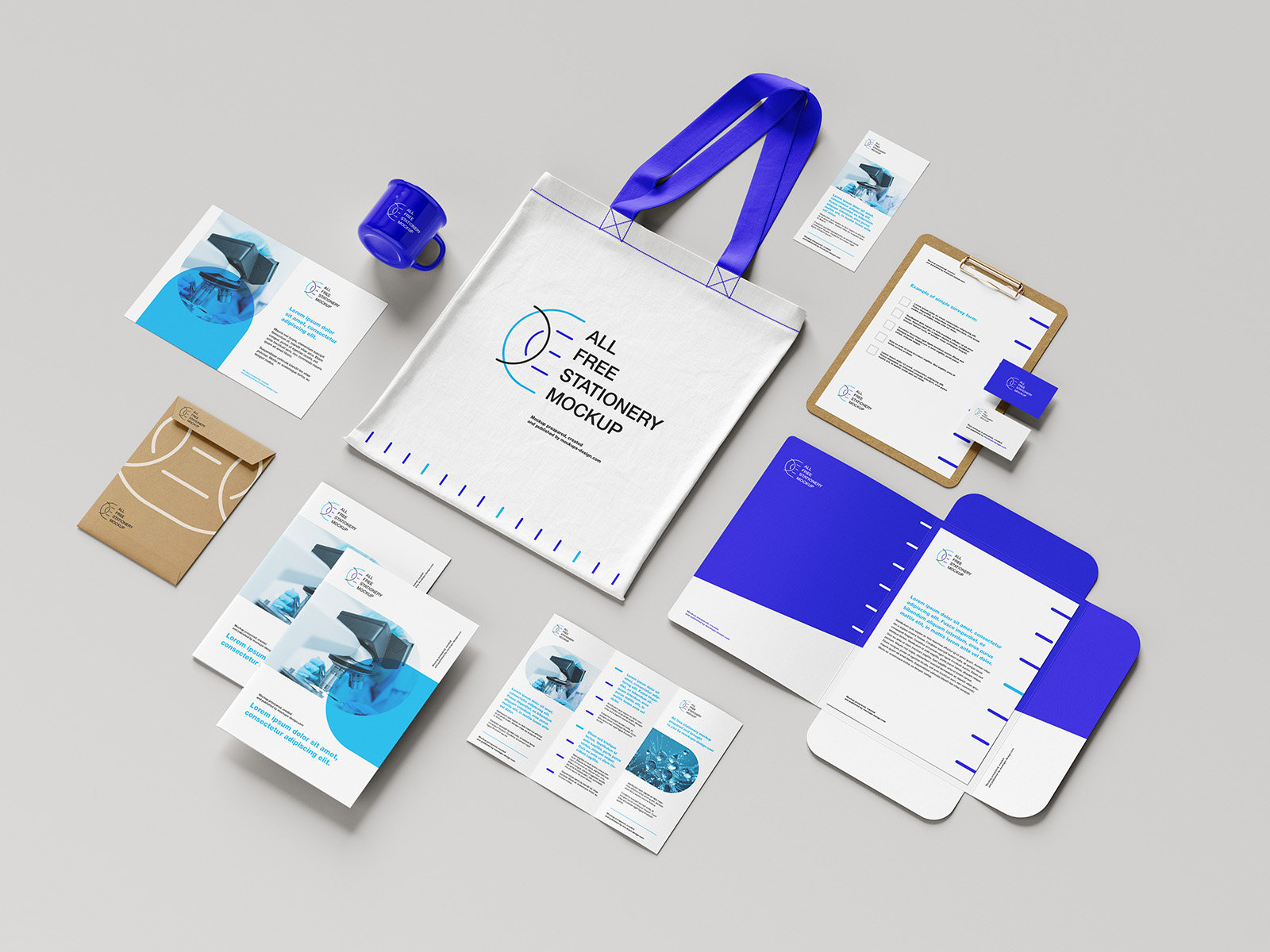 5 Stationery Mockups with Varied Items FREE PSD