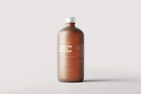 6 Frosted Amber Glass Large Bottle Mockups in Different Sights FREE PSD