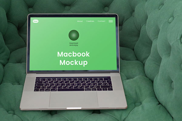 Front Sight of Big Laptop Mockup on Couch FREE PSD