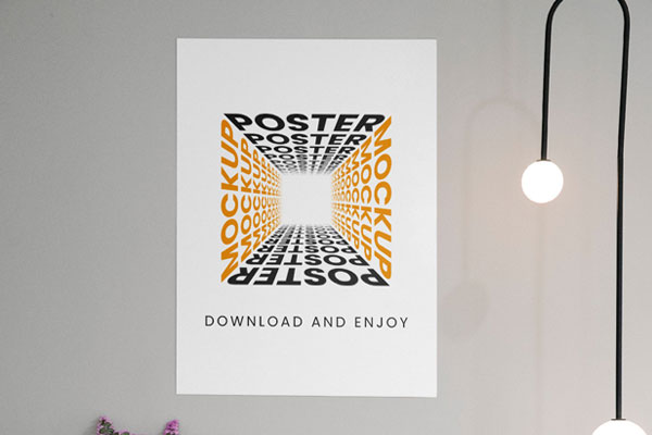 Front Sight of Poster Mockup with Bulbs and Flowers FREE PSD