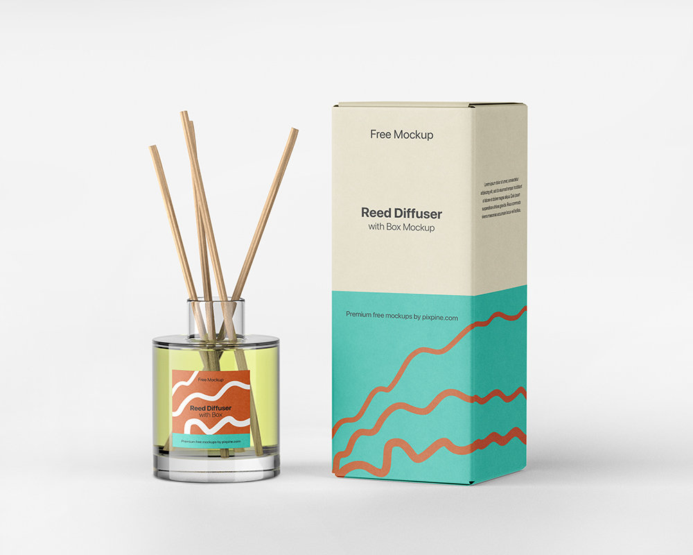 Front Sight of Reed Diffuser Mockup with Packaging Box Free Download