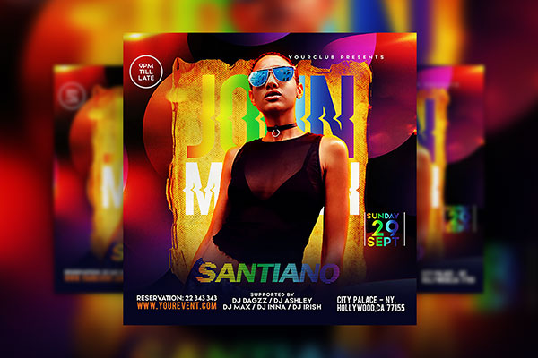 Hot Colorful DJ Night Club Flyer / Instagram Banner Template FREE PSD