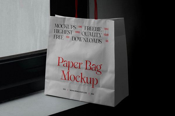 Perspective Shot of Shopping Paper Bag Mockup FREE PSD