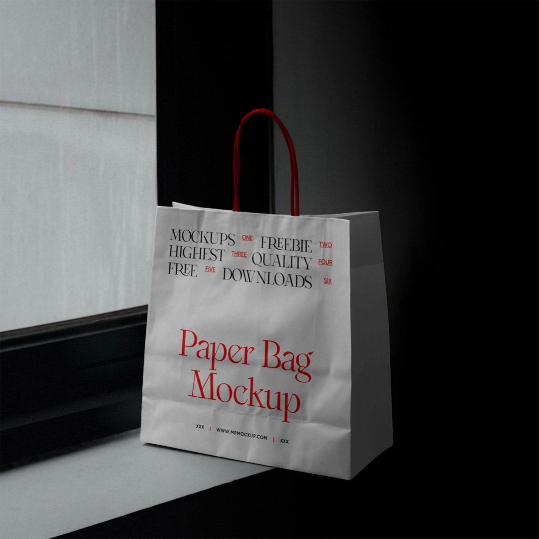 Perspective Shot of Shopping Paper Bag Mockup FREE PSD