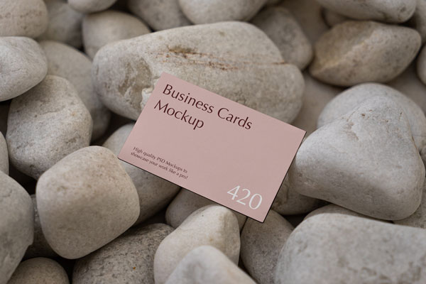 Perspective Vision of Business Card Mockup Among Stones FREE PSD