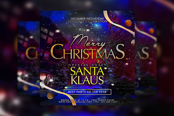 Snowy Sparkly Merry Christmas Flyer / Instagram Banner Template FREE PSD