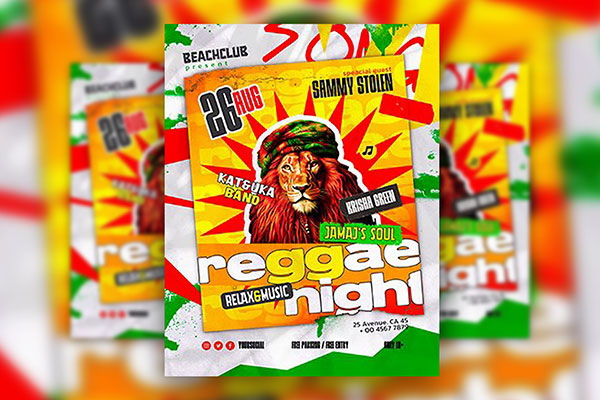 Strong Colorful Reggae Night Flyer Template FREE PSD