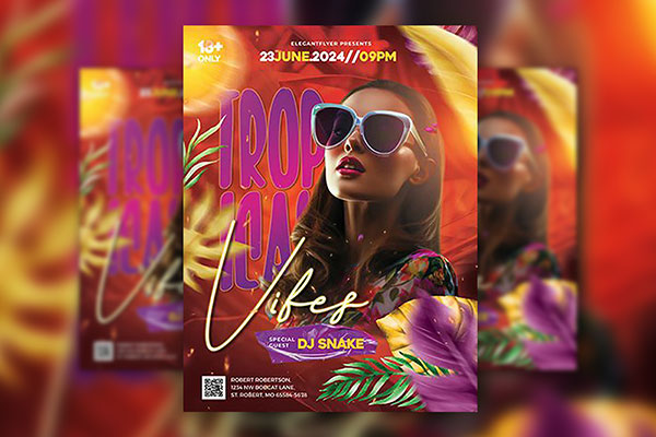 Sunny Tropical Party Flyer Template FREE PSD