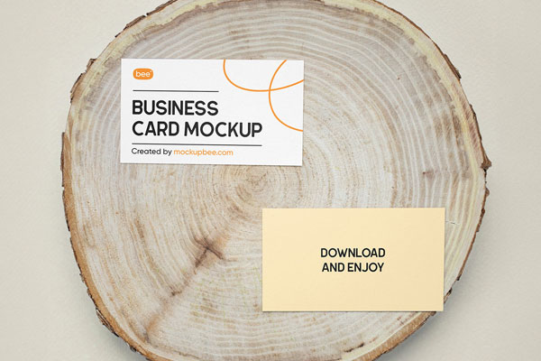 Top Vision of Business Card Mockups on Wood FREE PSD