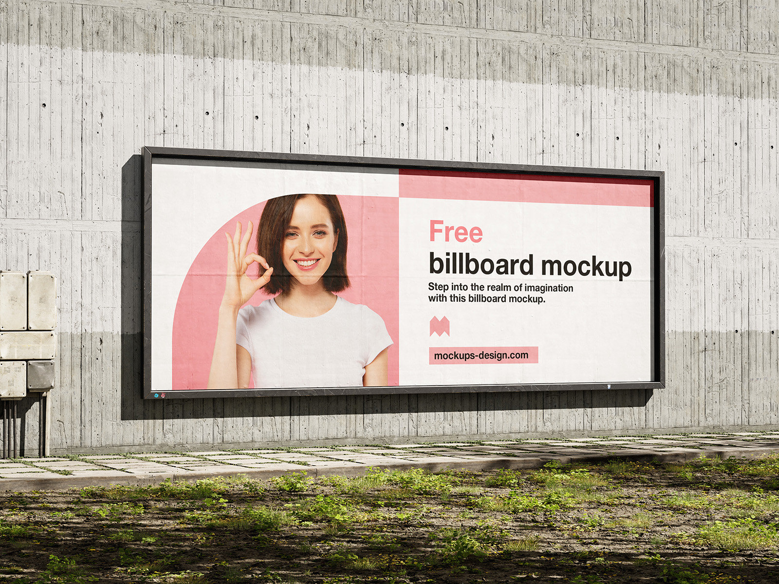 3 Views of Billboard Mockup on Old Concrete Wall FREE PSD