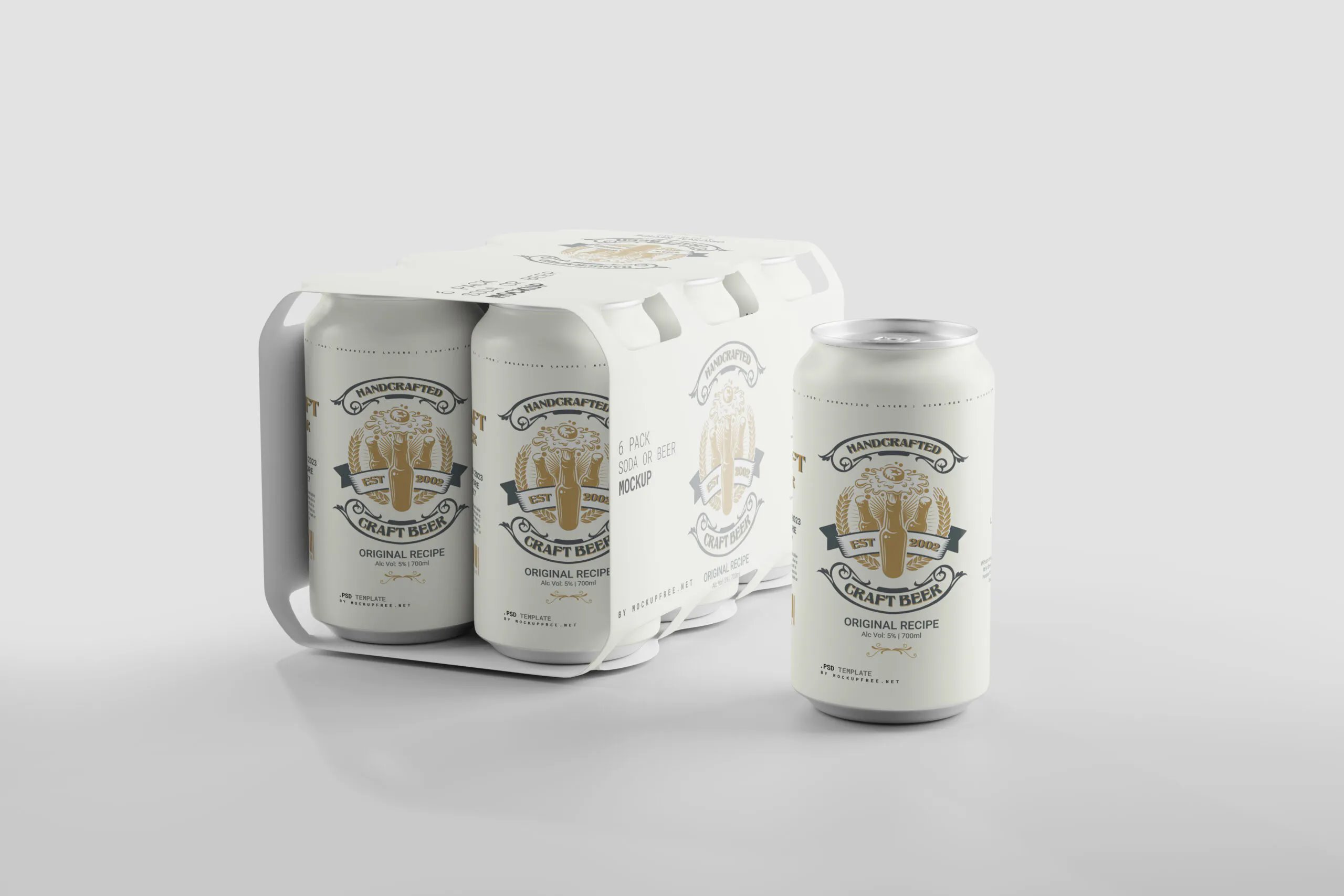 4 Beer Can Six Pack Mockup in Different Sights FREE PSD