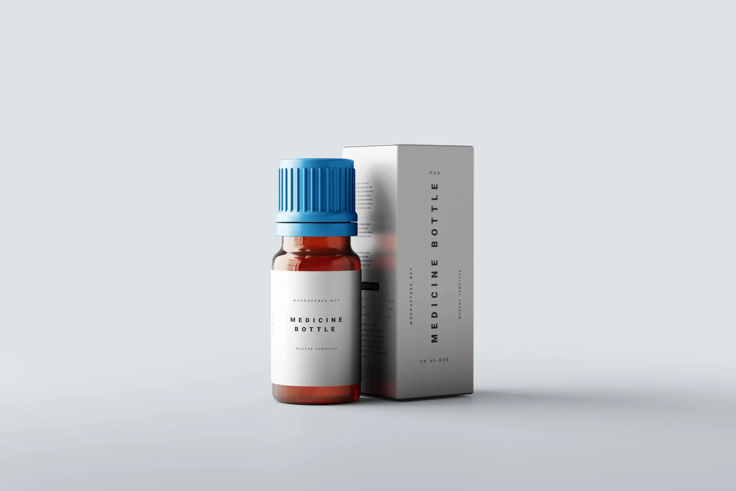 5 Medicine Bottle Mockups with Box in Distinct Sights FREE PSD