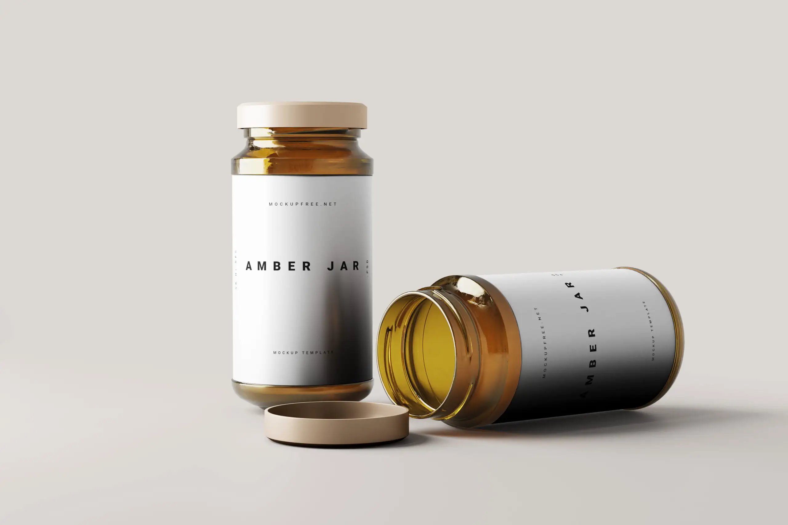 5 Mockups of Large Amber Jars in Varied Visions FREE PSD