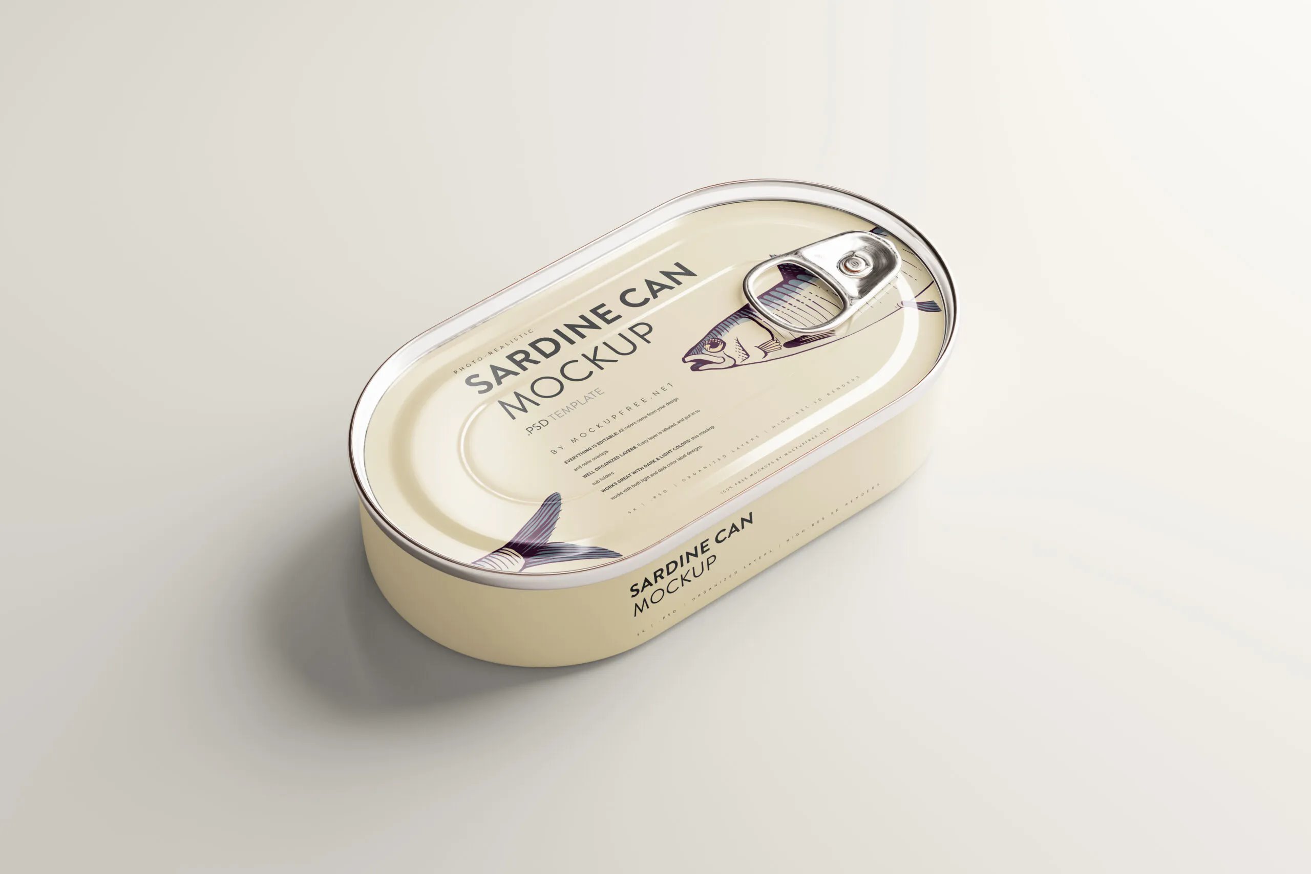 5 Mockups of Oval Shaped Tuna Can in Varied Visions FREE PSD