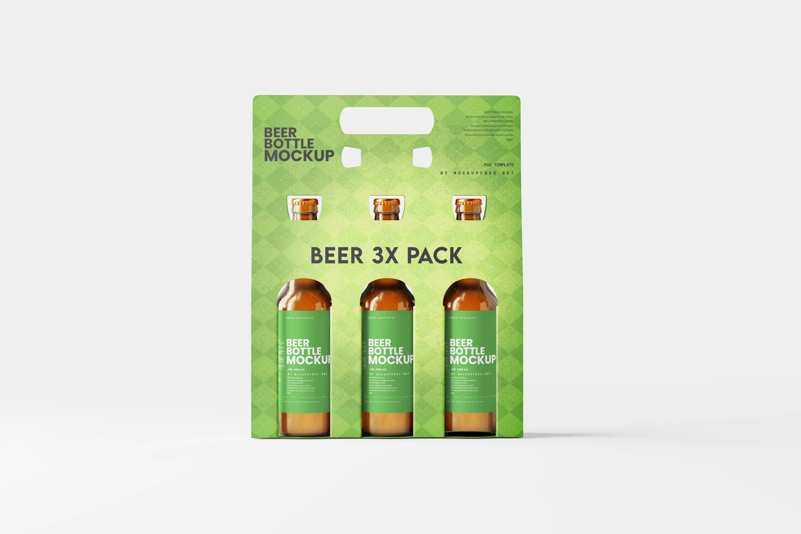 5 Mockups of Three Pack Beer Bottle Carrier in Varied Sights FREE PSD