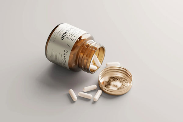 5 Pills Capsule Bottle Mockups in Varied Sights FREE PSD