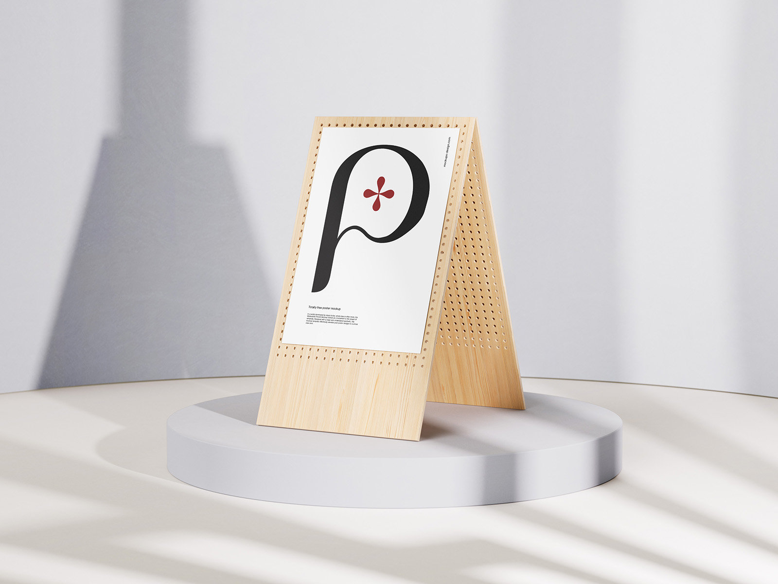 5 Shots of Poster Mockup on Wooden Stand FREE PSD