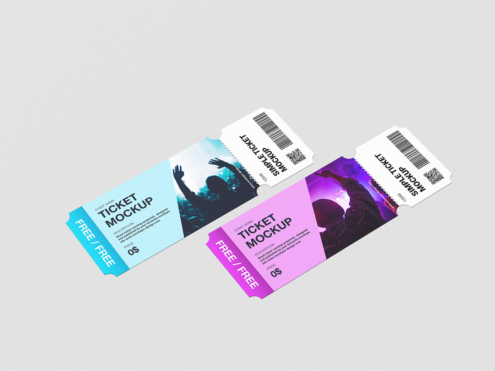 5 Tickets Mockups in Perspective Sights FREE PSD
