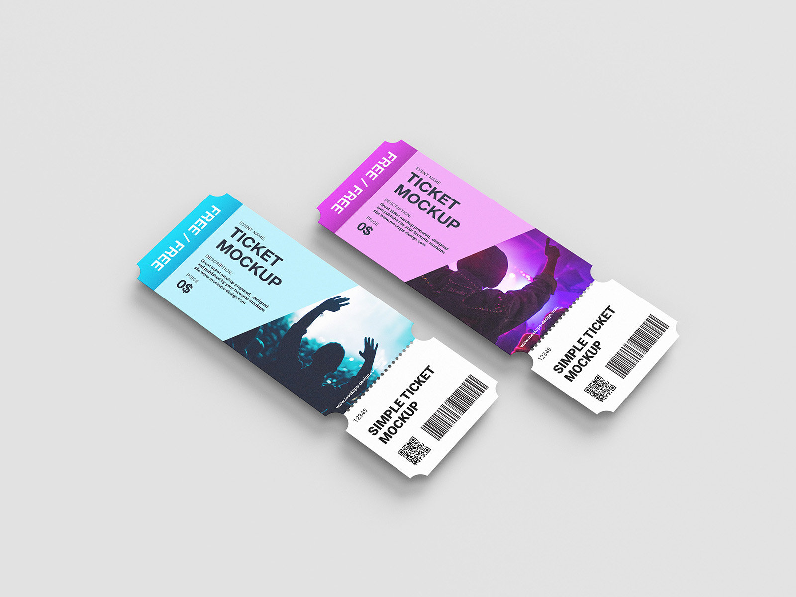 5 Tickets Mockups in Perspective Sights FREE PSD
