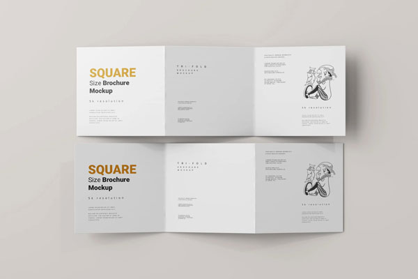 5 Tri Fold Square Brochure Mockups in Varied Sights FREE PSD