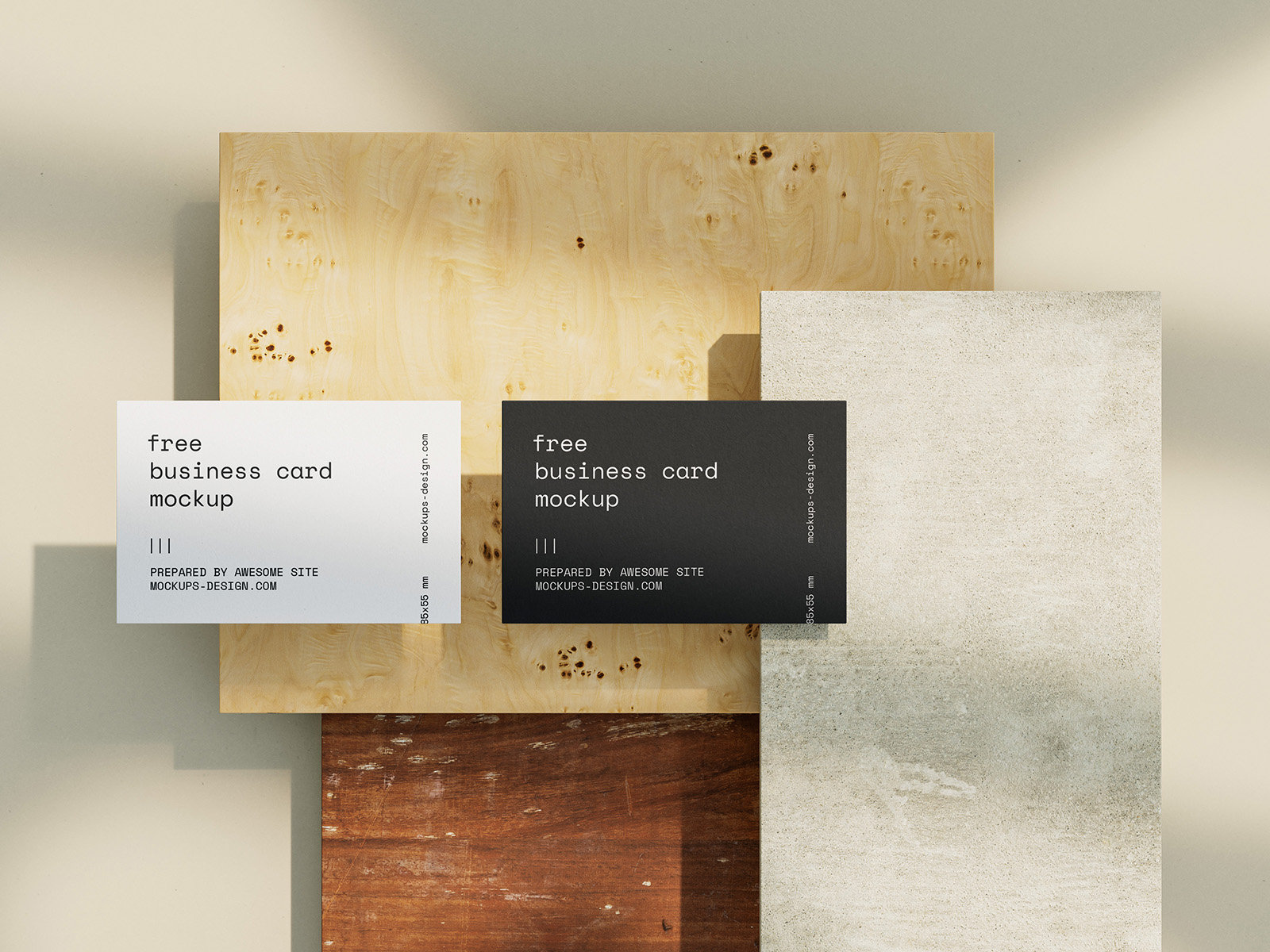 5 Varied Shots of Business Cards Mockups on Tiles FREE PSD
