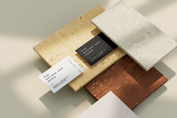 5 Varied Shots of Business Cards Mockups on Tiles FREE PSD