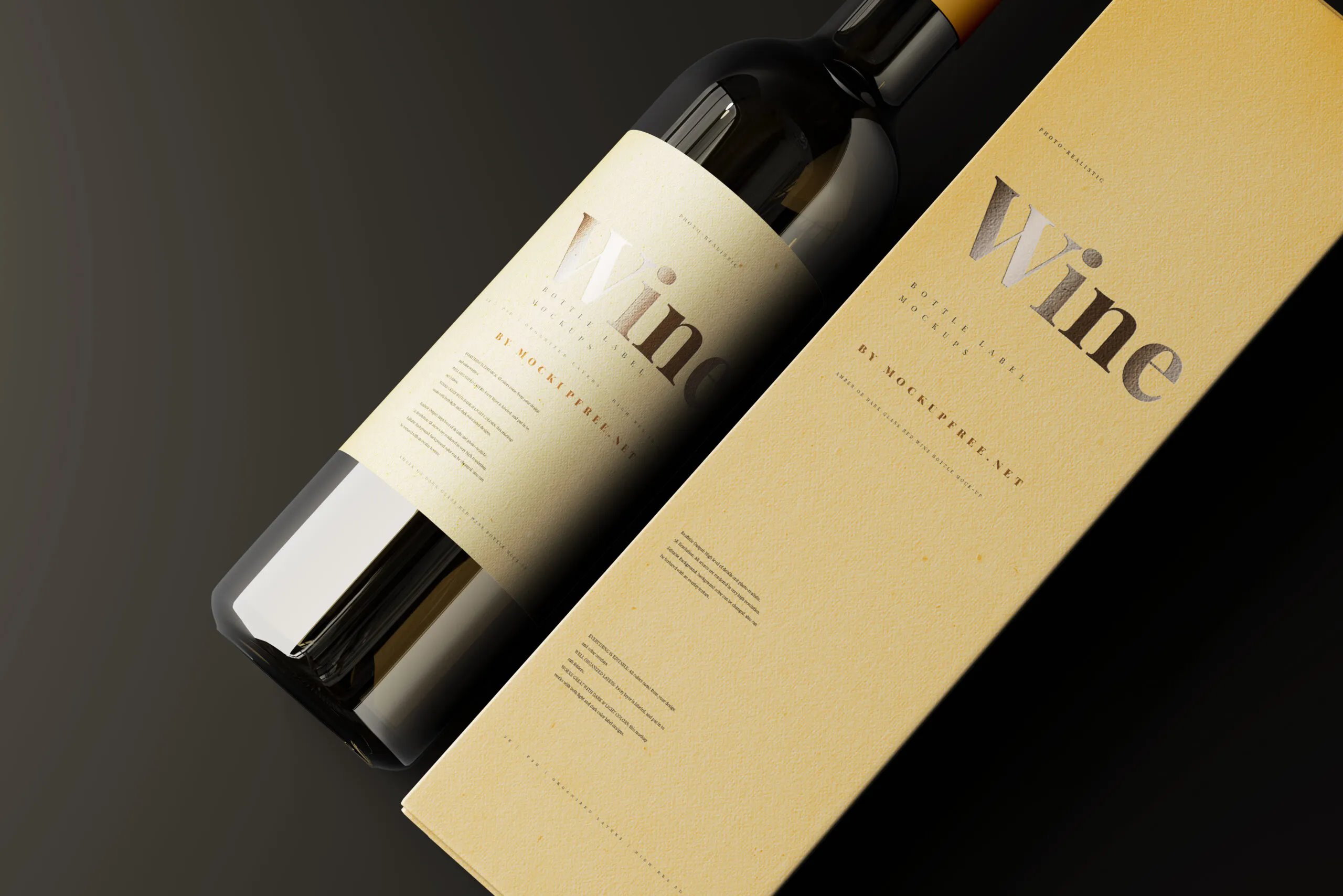 5 Wine Bottle Mockup with Box in Various Visions FREE PSD