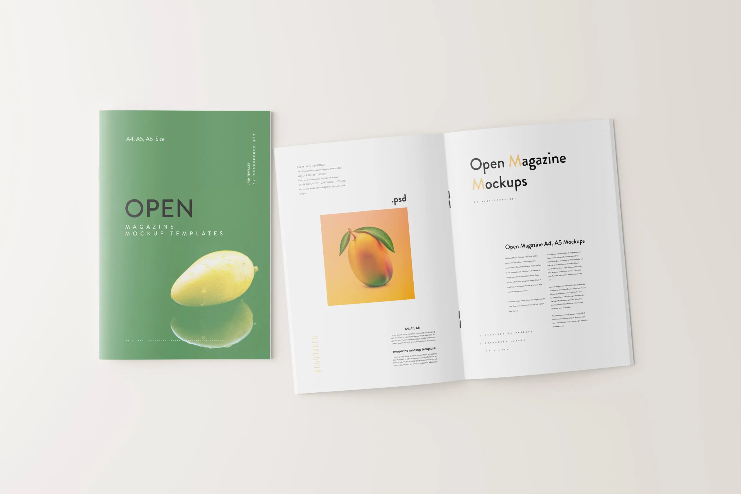 6 Open Magazine Mockups in Different Sights FREE PSD