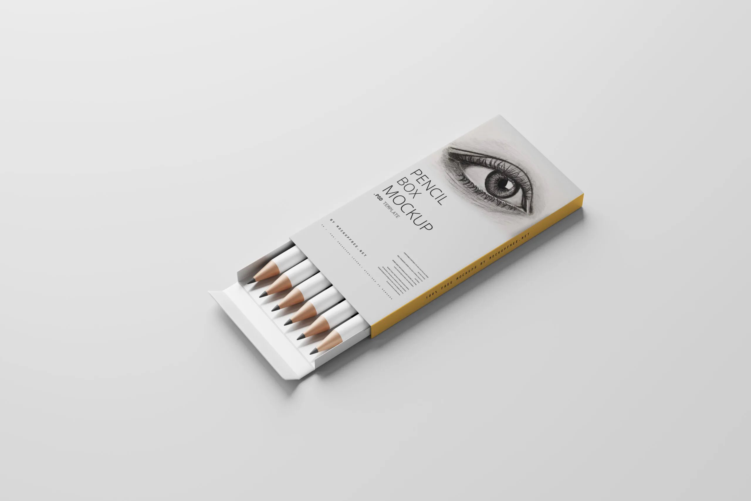 6 Pencil Box Mockups with Pencils in Varied Sides FREE PSD