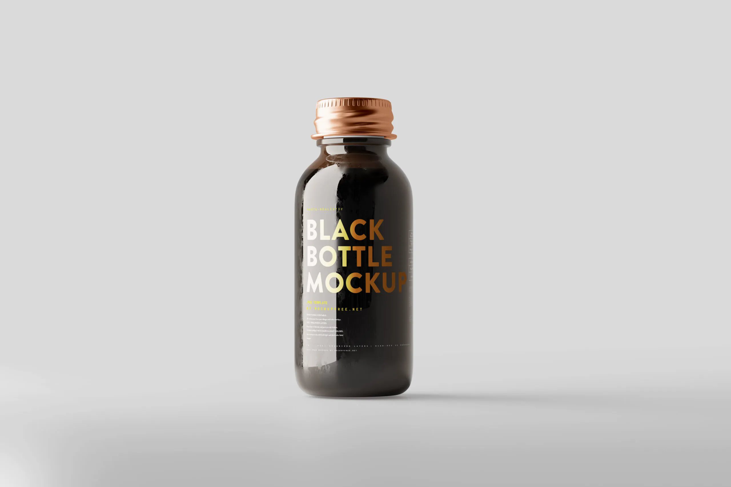 6 Small Black Glass Bottle Mockups in Varied Visions FREE PSD