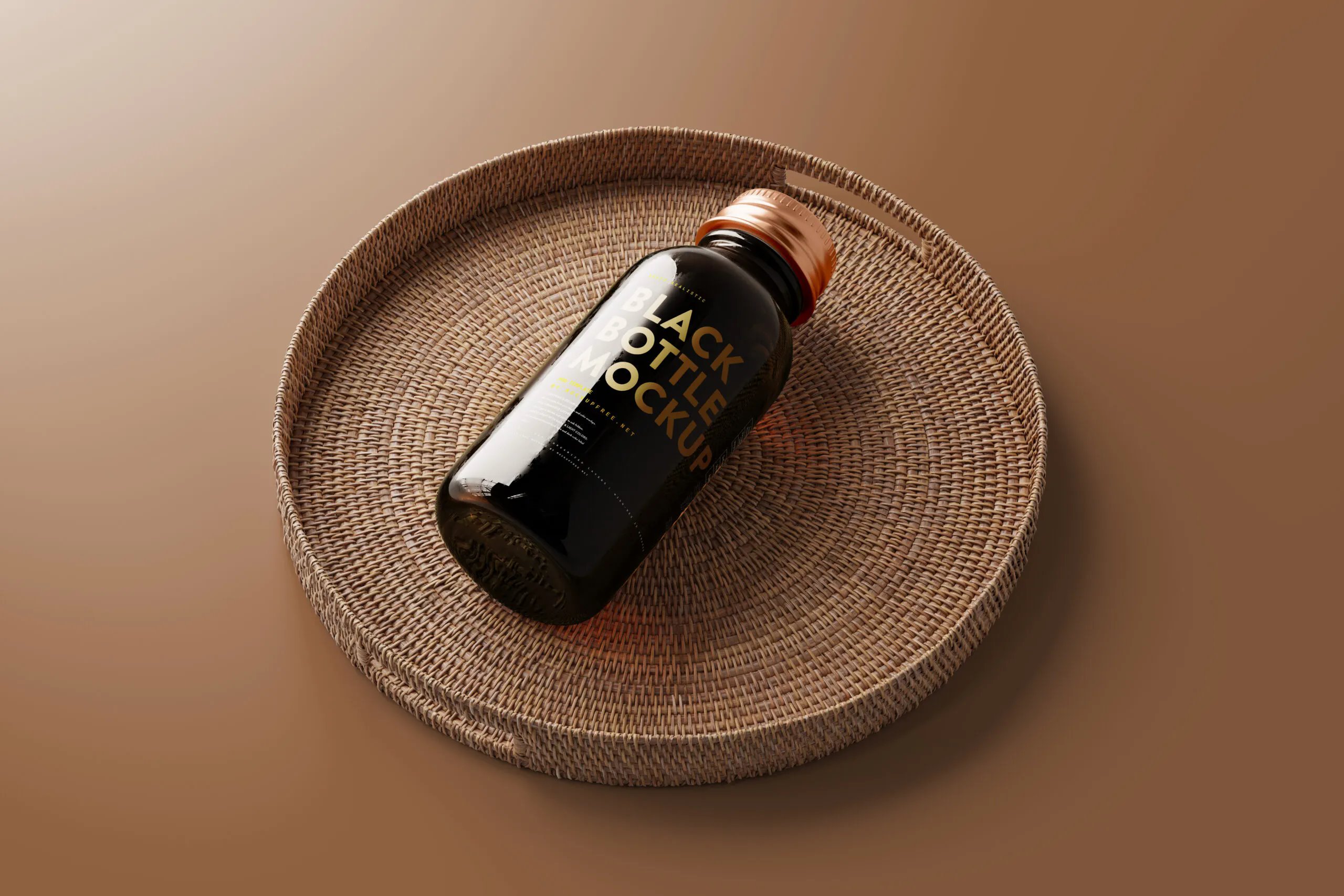 6 Small Black Glass Bottle Mockups in Varied Visions FREE PSD