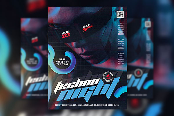 Dark Blue Techno Party Flyer Template FREE PSD