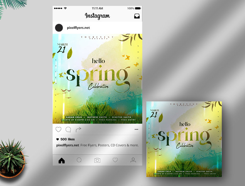 Refreshing Hello Spring Celebration Flyer / Instagram Banner Template FREE PSD