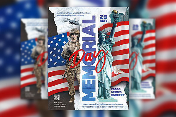 Respectful Statue of Liberty Memorial Day Flyer Template FREE PSD