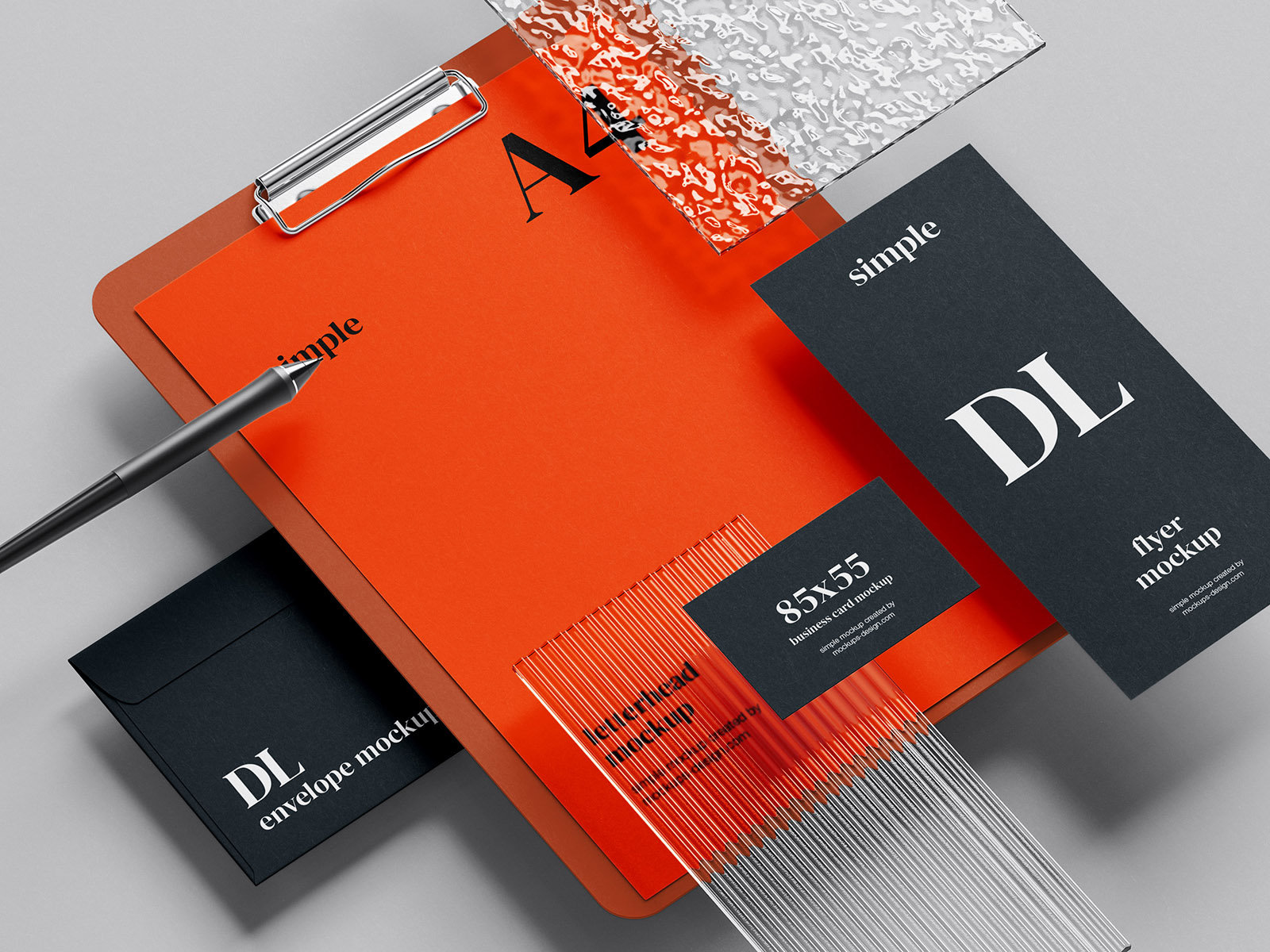 Top and Perspective View of 5 Branding Stationery Mockups FREE PSD