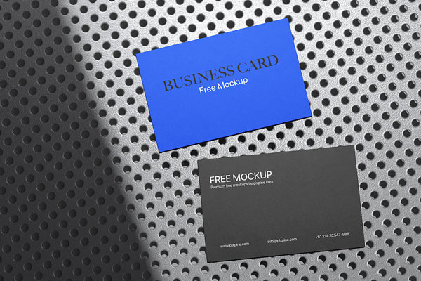 Top Sight of Business Card Mockup on Metal Background FREE PSD