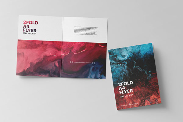 Top Vision of Bi Fold A4 Flyer Mockup FREE PSD