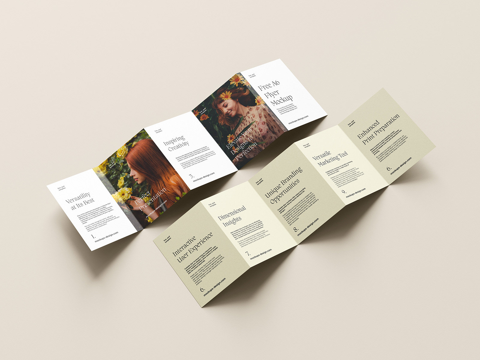5 A6 Five Fold Flyer Mockups in Varied Sights FREE PSD
