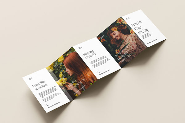 5 A6 Five Fold Flyer Mockups in Varied Sights FREE PSD