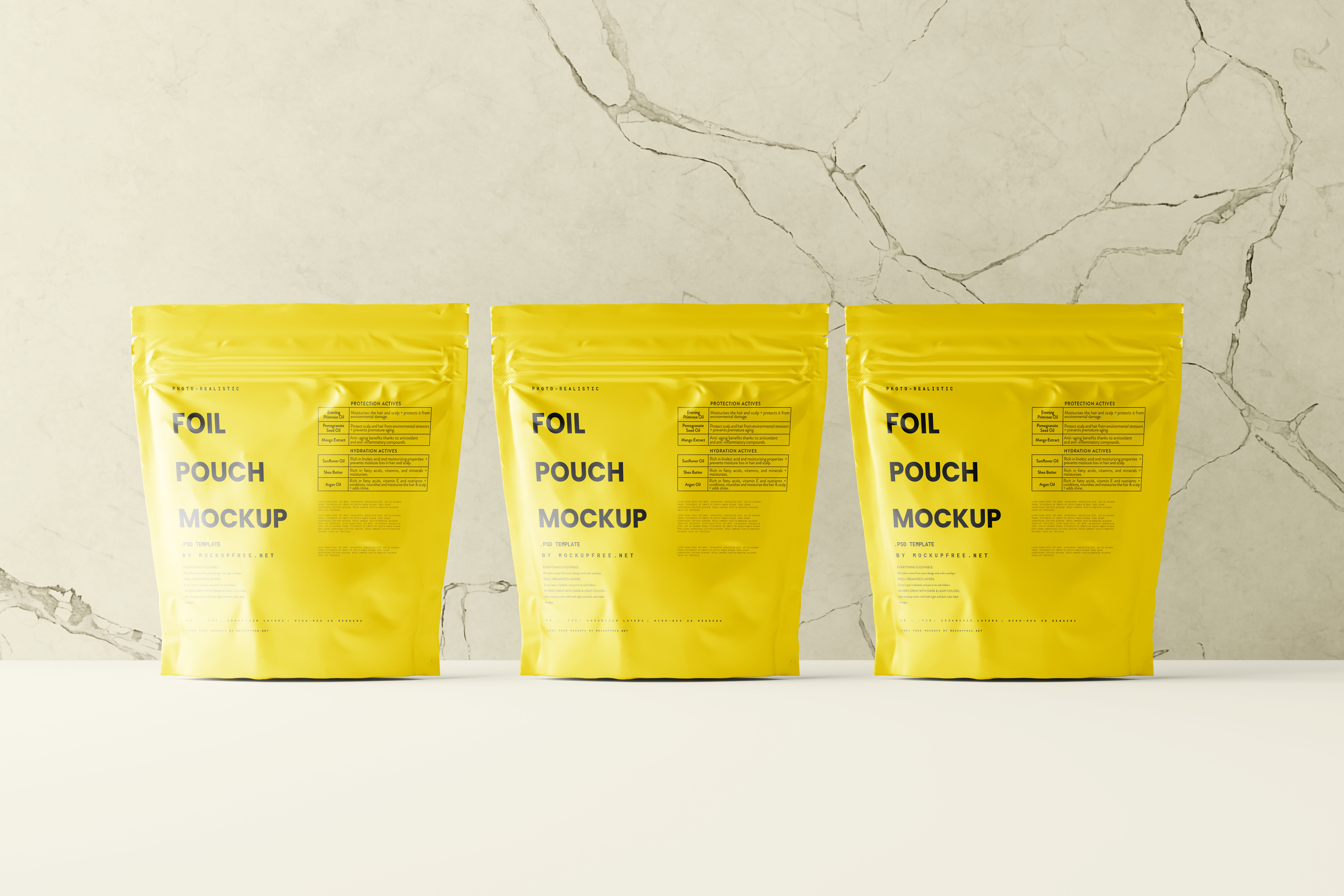 7 Square Foil Pouch Mockups in Varied Visions FREE PSD